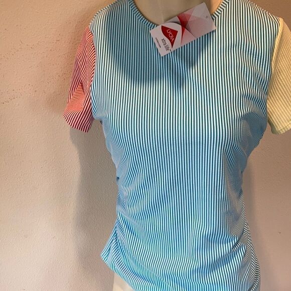 Land’s End swim shirt sleeve bathing suit top Tankini textured striped multi 4 - Picture 2 of 10